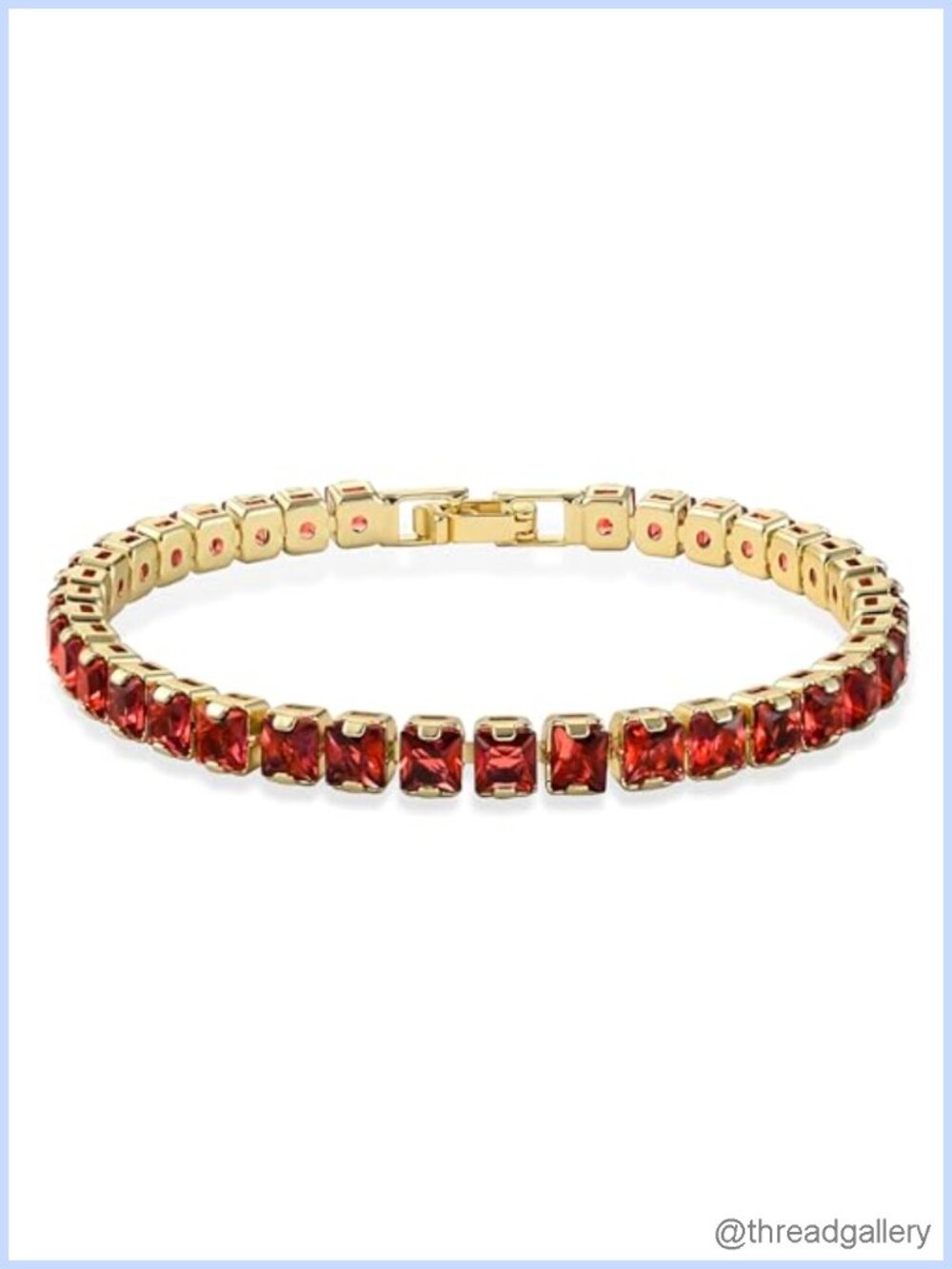 18K Gold Plated Ruby Tennis Bracelet for Women, July Birthstone, Fold Clasp, 7